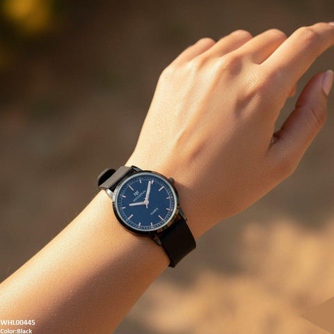 WHL00445 BWS Round Black Bezel Magnetic Rubber Strap Women's Watch - WHL