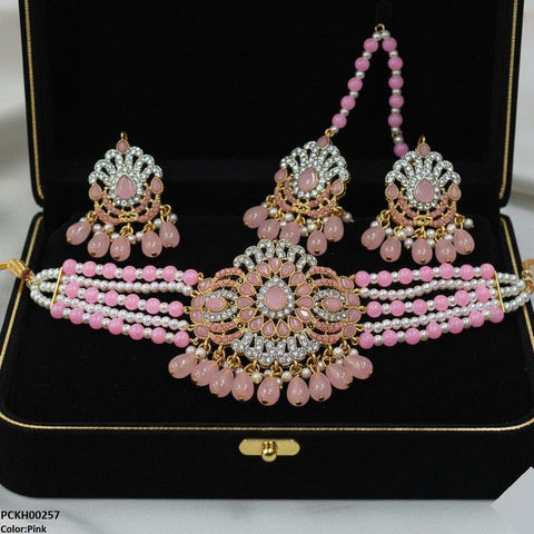 PCKH00257 SDQ Tear Pearl Drop Choker Set - PCKH