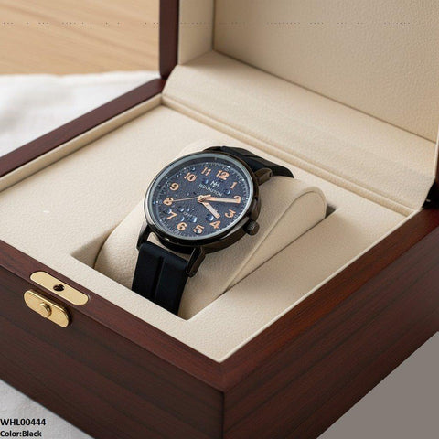 WHL00444 BWS Round Black Bezel Magnetic Rubber Strap Women's Watch - WHL