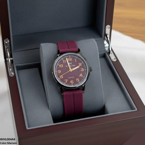 WHL00444 BWS Round Black Bezel Magnetic Rubber Strap Women's Watch - WHL