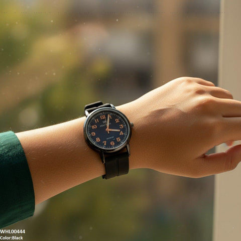 WHL00444 BWS Round Black Bezel Magnetic Rubber Strap Women's Watch - WHL