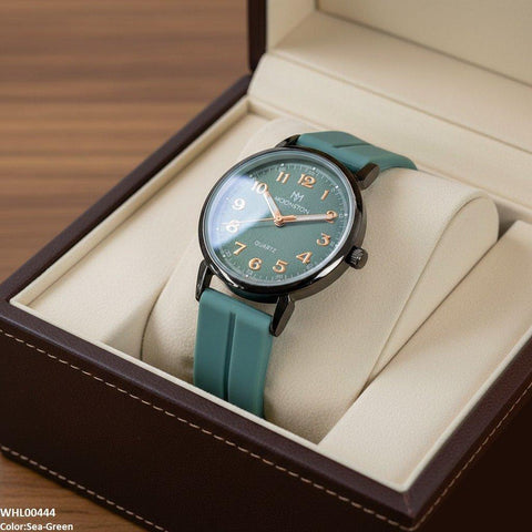 WHL00444 BWS Round Black Bezel Magnetic Rubber Strap Women's Watch - WHL