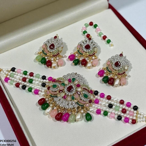 PCKH00256 SDQ Tear Pearl Drop Choker Set - PCKH