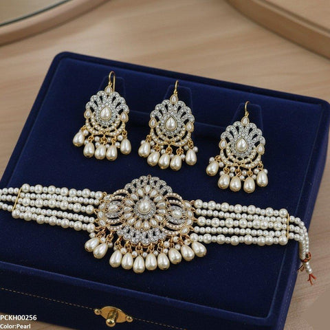 PCKH00256 SDQ Tear Pearl Drop Choker Set - PCKH