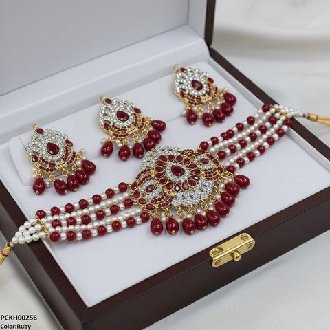 PCKH00256 SDQ Tear Pearl Drop Choker Set - PCKH