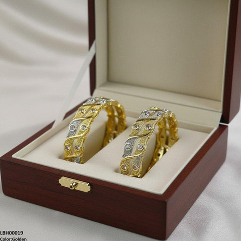 LBH00019 ANI Round Stone Leaf Bangle Set - LBH