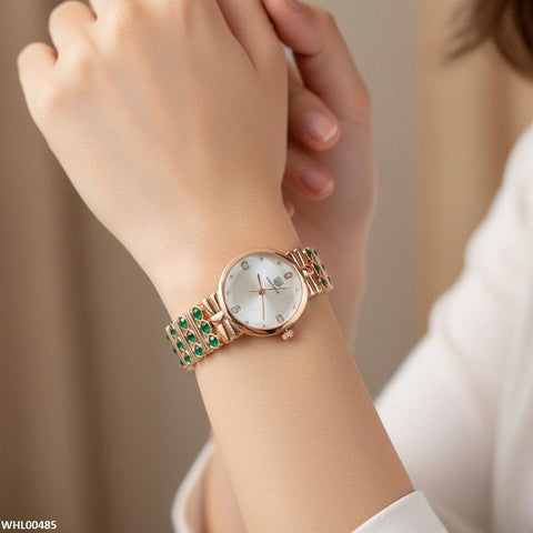 WHL00485 ZWA Round Green Stone Bracelet Women's Watch - WHL
