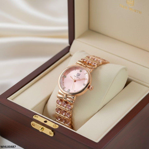 WHL00487 ZWA  Round Pink Stone Bracelet Women's Watch - WHL
