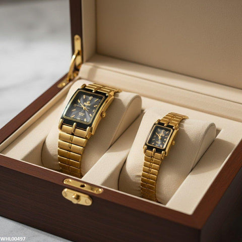 WHL00497 IWA Rectangle Black Dial Couple Watch - WHL