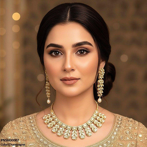 PNSH00007 SDQ Reactangle/Oval Tear Necklace Set - PNSH