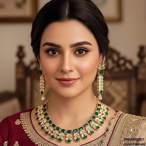 PNSH00007 SDQ Reactangle/Oval Tear Necklace Set - PNSH