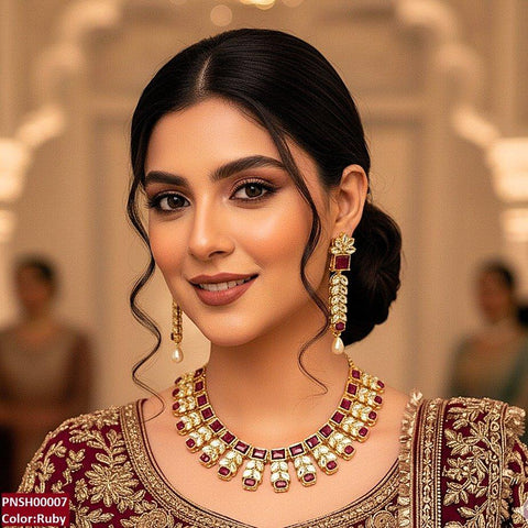 PNSH00007 SDQ Reactangle/Oval Tear Necklace Set - PNSH