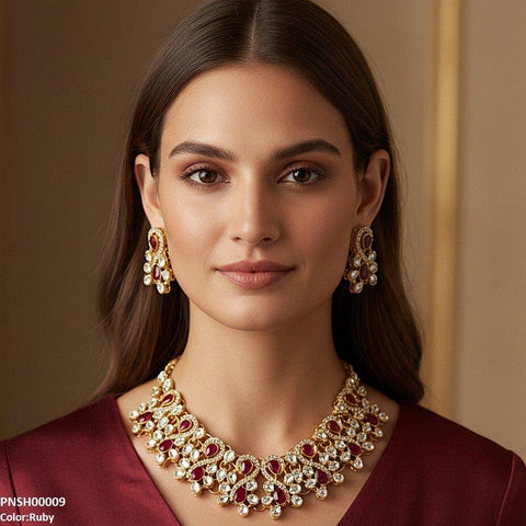 PNSH00009 FRN Oval Tear Necklace Set - PNSH