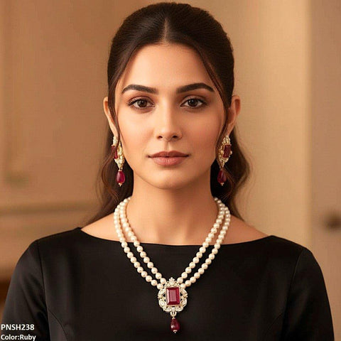 PNSH238 SDQ Rectangle Pearl Drop Necklace Set - PNSH