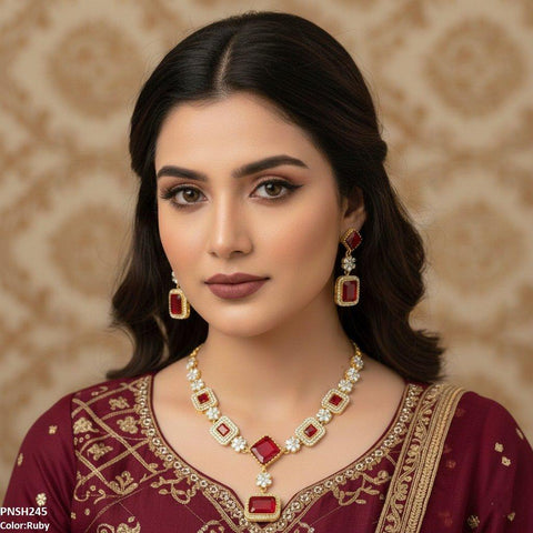 PNSH245 FRN Square/Rectangle Drop Necklace Set - PNSH