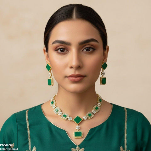 PNSH245 FRN Square/Rectangle Drop Necklace Set - PNSH