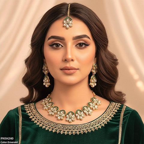 PNSH240 SDQ Flower Tear Stone Necklace Set - PNSH