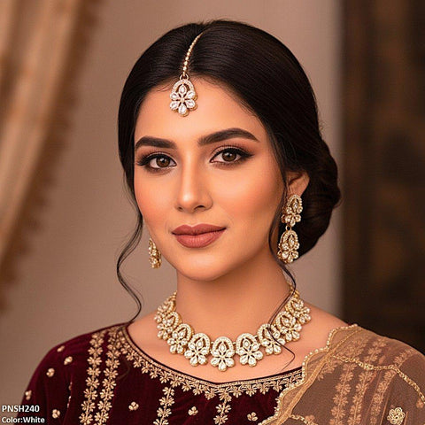 PNSH240 SDQ Flower Tear Stone Necklace Set - PNSH