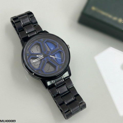 MHL00089 HWR Round Car Wheel Blue Rim Men's Watch - MHL