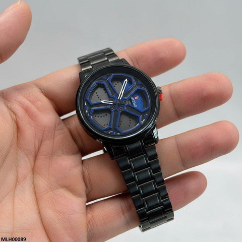 MHL00089 HWR Round Car Wheel Blue Rim Men's Watch - MHL