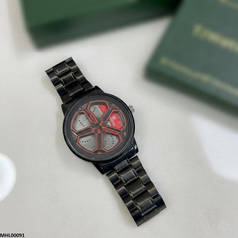 MHL00091 HWR Round Car Wheel Red Rim Men's Watch - MHL
