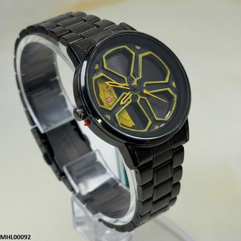 MHL00092 HWR Round Car Wheel Yellow Rim Men's Watch - MHL