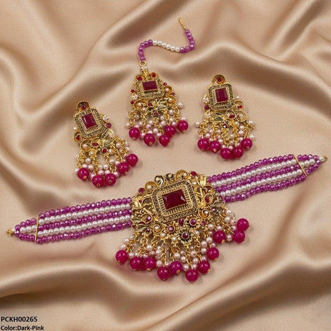 PCKH00265 SDQ Rectangle Pearl Drop Choker Set - PCKH