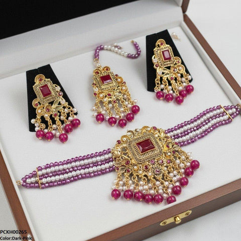 PCKH00265 SDQ Rectangle Pearl Drop Choker Set - PCKH