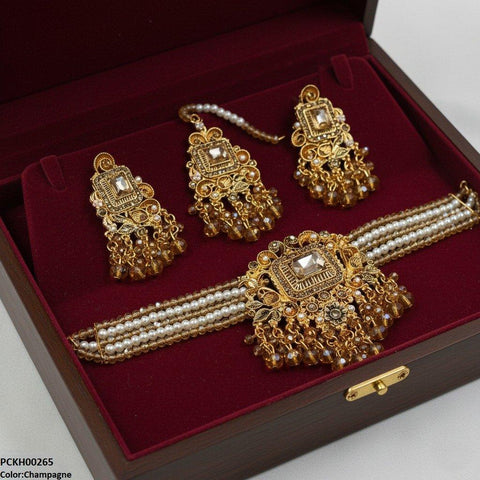 PCKH00265 SDQ Rectangle Pearl Drop Choker Set - PCKH