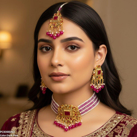 PCKH00265 SDQ Rectangle Pearl Drop Choker Set - PCKH