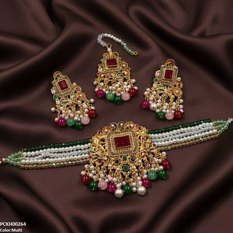 PCKH00264 SDQ Rectangle Flower Choker Set - PCKH