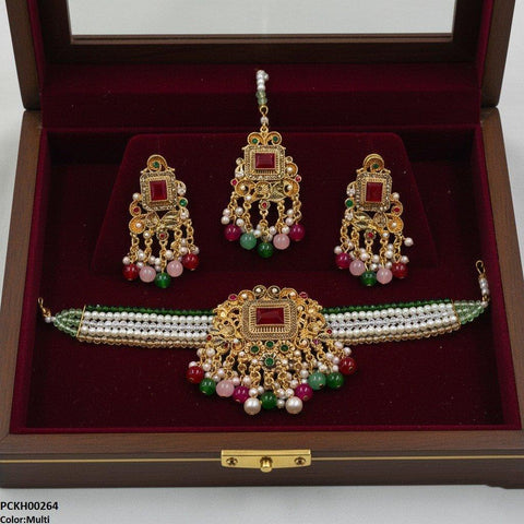 PCKH00264 SDQ Rectangle Flower Choker Set - PCKH