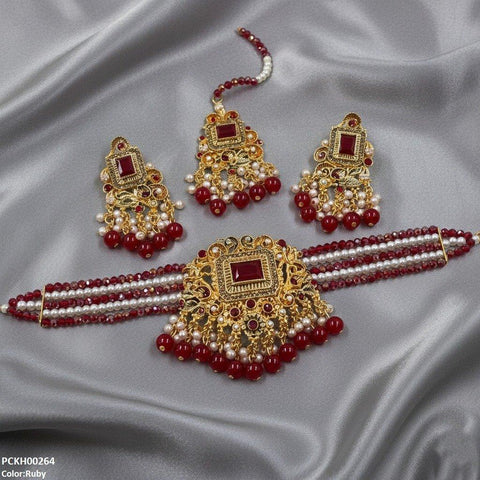 PCKH00264 SDQ Rectangle Flower Choker Set - PCKH