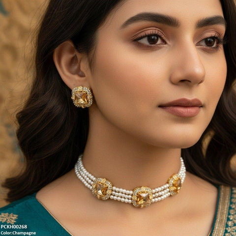 PCKH00268 MZM Square Pearl Choker Set - PCKH
