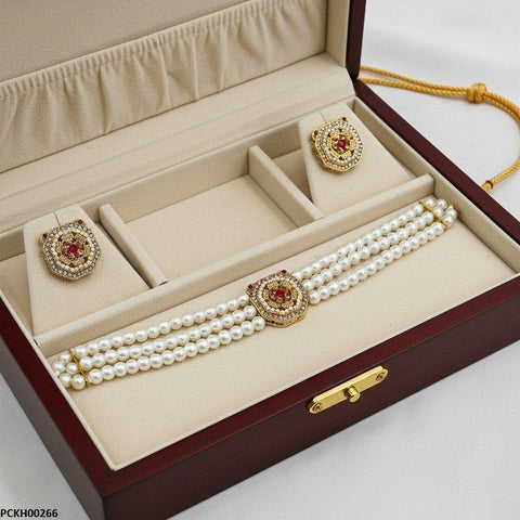 PCKH00266 MZM Flower Pearl Choker Set - PCKH