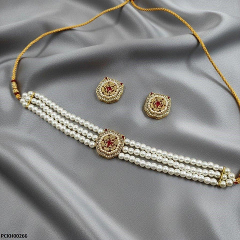 PCKH00266 MZM Flower Pearl Choker Set - PCKH