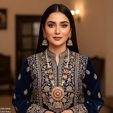 CMLH046 SDQ Cut Jhumki Drop Pearl Mala- CMLH