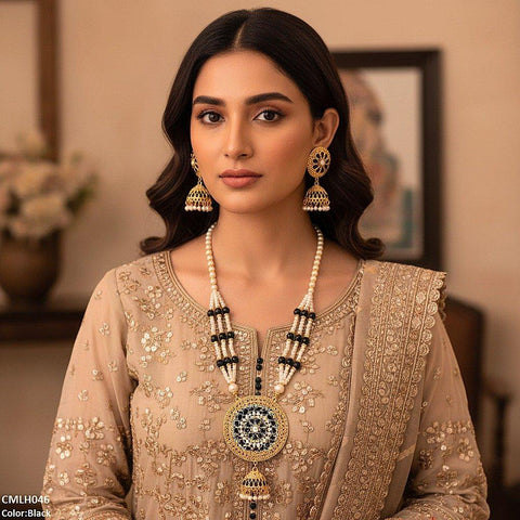 CMLH046 SDQ Cut Jhumki Drop Pearl Mala- CMLH