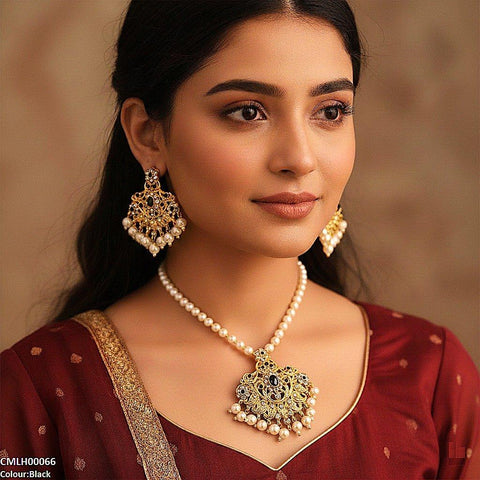 CMLH00066 MZM Oval/Flower Pearl Drop Mala Set -CMLH