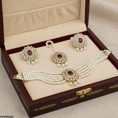 PCKH00269 MZM Oval Pearl Drop Choker Set - PCKH