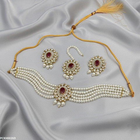 PCKH00269 MZM Oval Pearl Drop Choker Set - PCKH