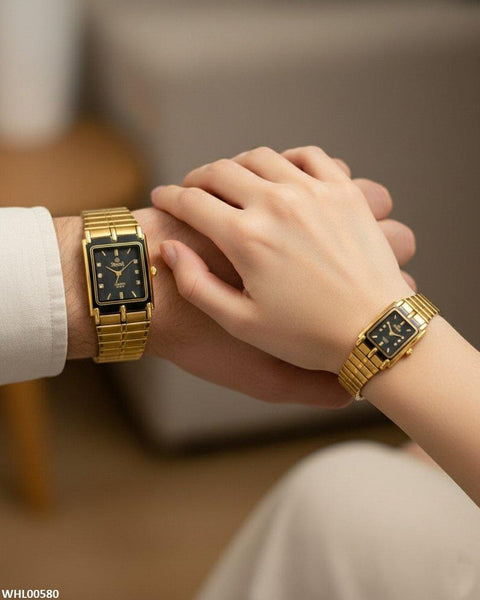 WHL00580 IWA Rectangle Black Dial Couple Watch - WHL