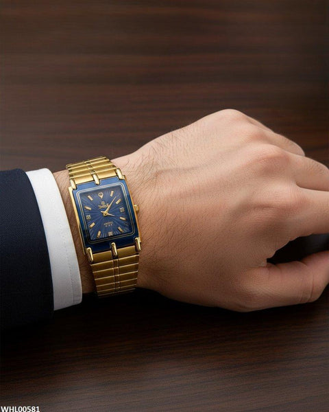 WHL00581 IWA Rectangle Blue Bezel Dial Couple Watch - WHL