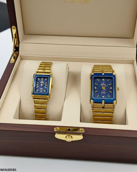 WHL00581 IWA Rectangle Blue Bezel Dial Couple Watch - WHL