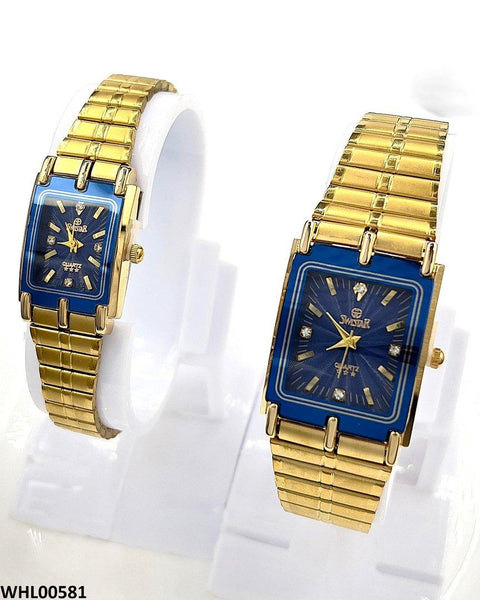 WHL00581 IWA Rectangle Blue Bezel Dial Couple Watch - WHL