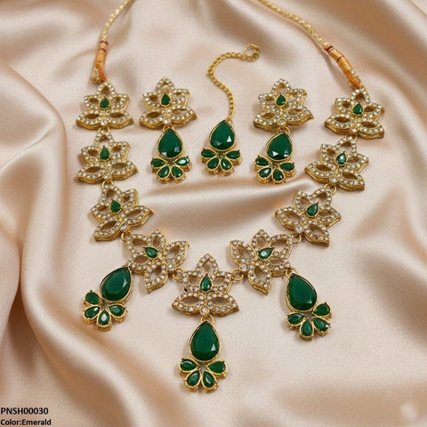 PNSH00030 FRN Flower Tear  Drop Necklace Set - PNSH