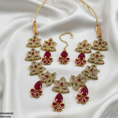 PNSH00030 FRN Flower Tear  Drop Necklace Set - PNSH