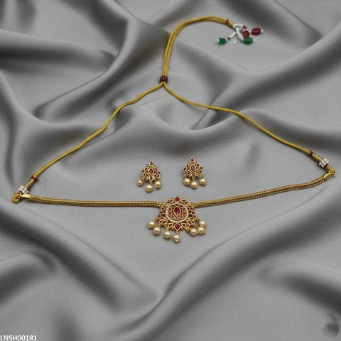 LNSH00181 ANI Oval/Tear Pearl Drop Necklace Set - LNSH