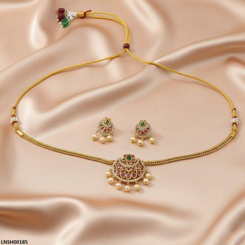 LNSH00185 ANI Moon Flower Pearl Drop Necklace Set - LNSH