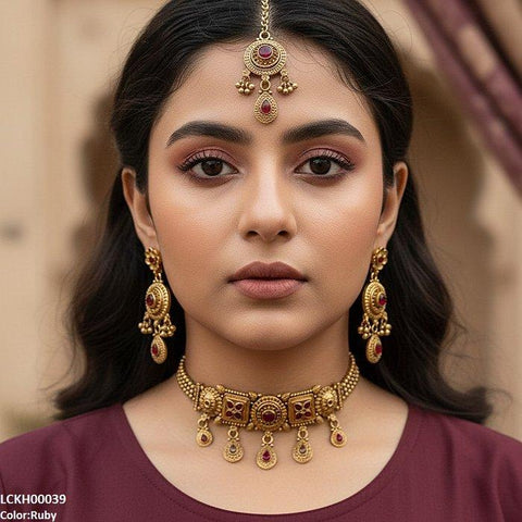 LCKH00039 ANI Round/Flower Tear Drop Choker Set - LCKH